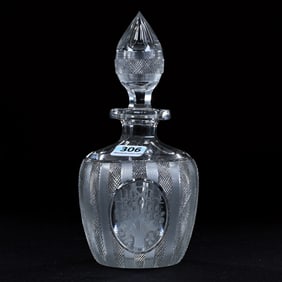 Perfume Bottle, American Brilliant Cut Glass, Signed Hawkes Sheraton Pattern