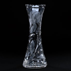 Vase, American Brilliant Cut Glass, Signed Hawkes, Gravic Iris Pattern