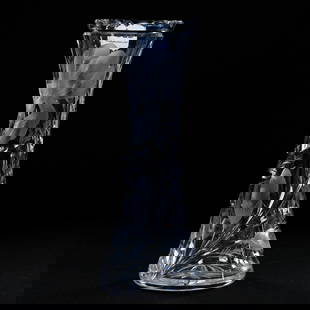 Vase, American Brilliant Cut Glass, Signed Hawkes, Gravic Iris Pattern: Vase, American Brilliant Cut Glass, Signed Hawkes, Gravic Iris Pattern, 8" x 3.25", Ray Cut Base, Eleanor Eulau Collection.