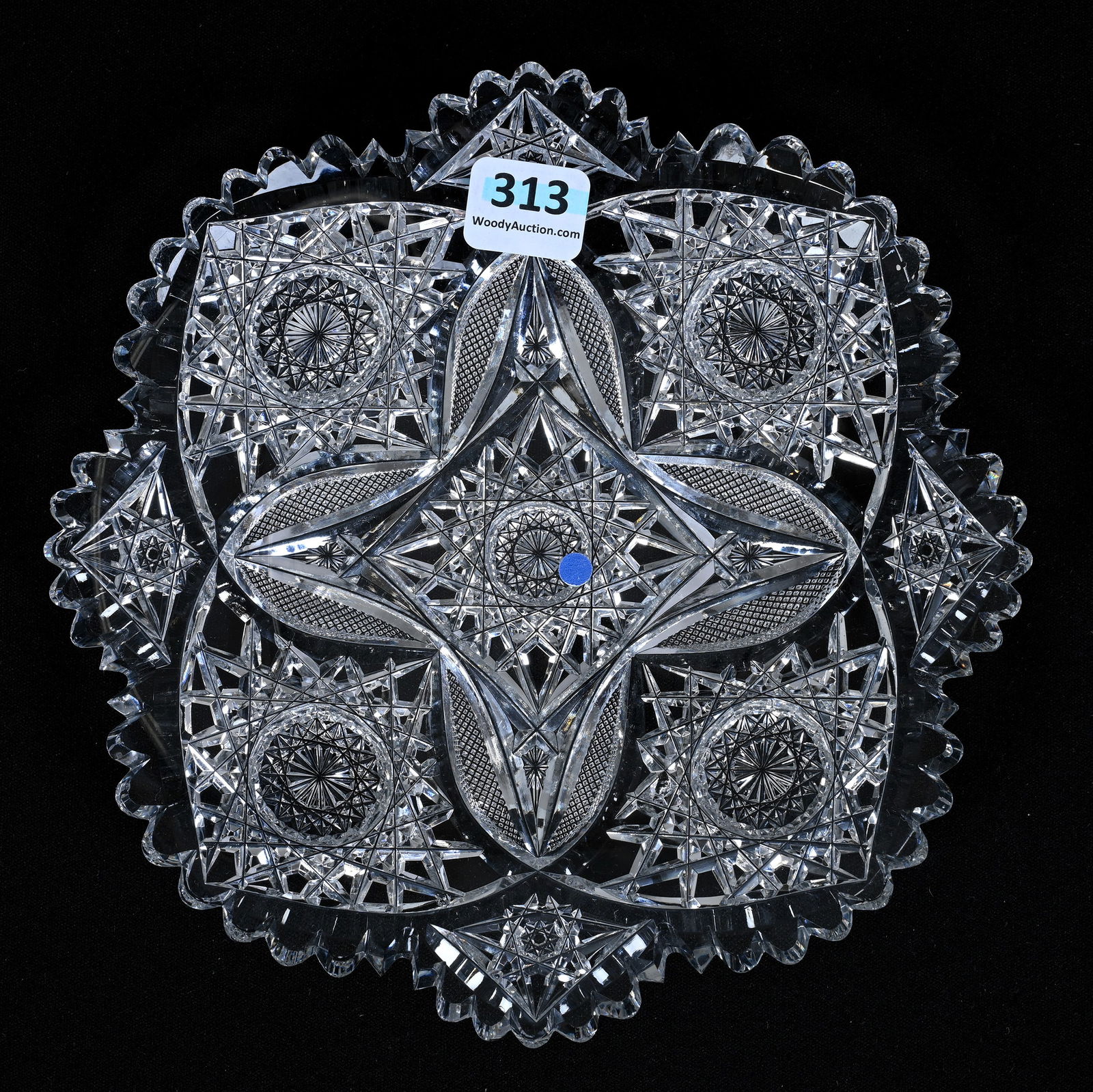 Plate, American Brilliant Cut Glass, Signed Hawkes, Four Sections Of Hobstar, Strawberry Diamond And (1 of 2)