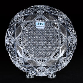 Low Bowl, American Brilliant Cut Glass, Diamond Block Center, Strawberry Diamond And Fan Border