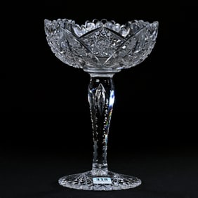 Compote, American Brilliant Cut Glass, Hobstar, Vesica And Strawberry Diamond Motif