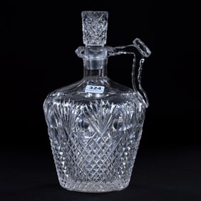 Whiskey Jug, Handled, American Brilliant Cut Glass, Crosscut Diamond And Fan Motif With Diamond Cut