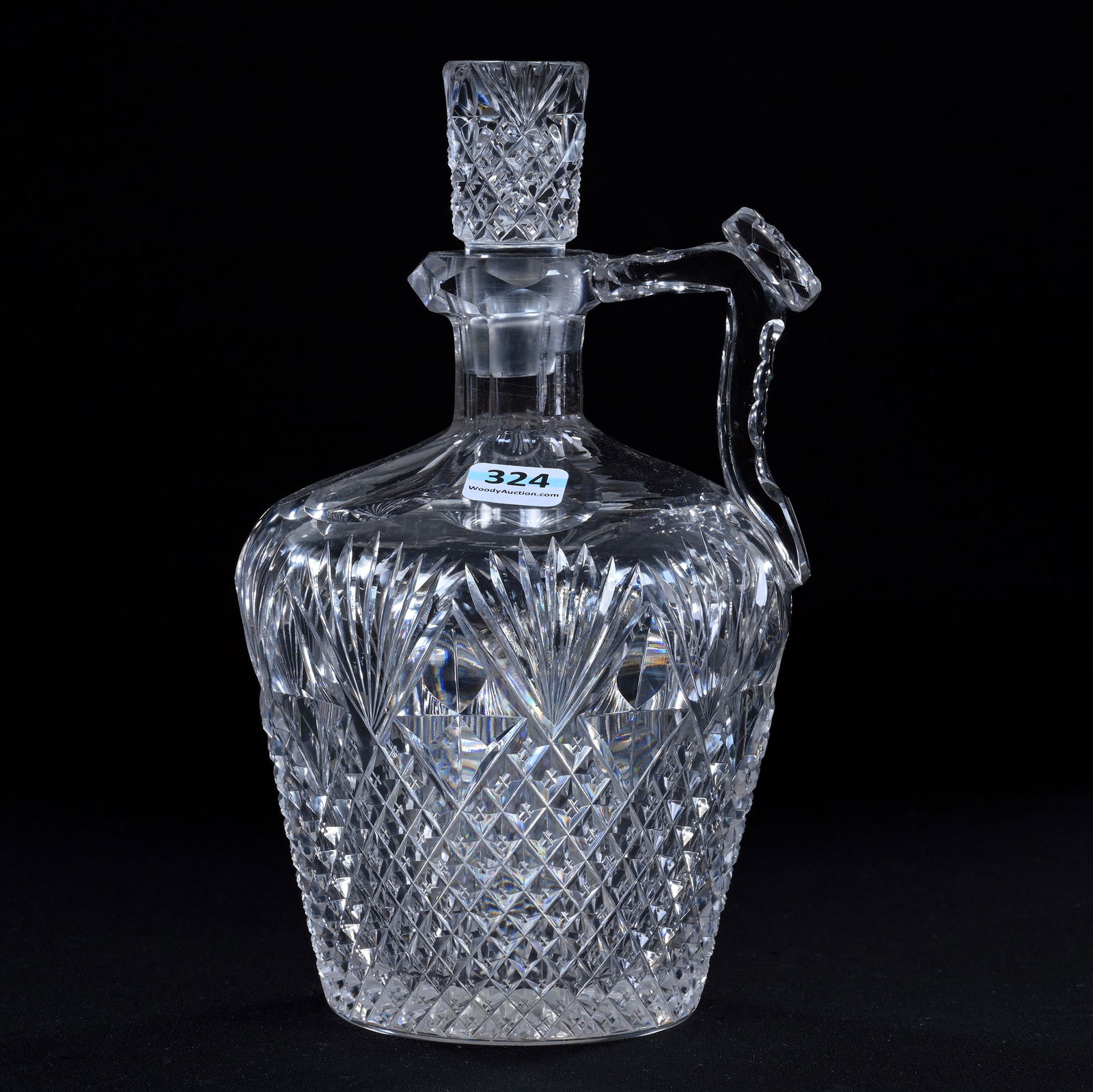 Whiskey Jug, Handled, American Brilliant Cut Glass, Crosscut Diamond And Fan Motif With Diamond Cut (1 of 3)