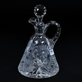 Decanter, Conical Shape, American Brilliant Cut Glass, Engraved Floral Pattern