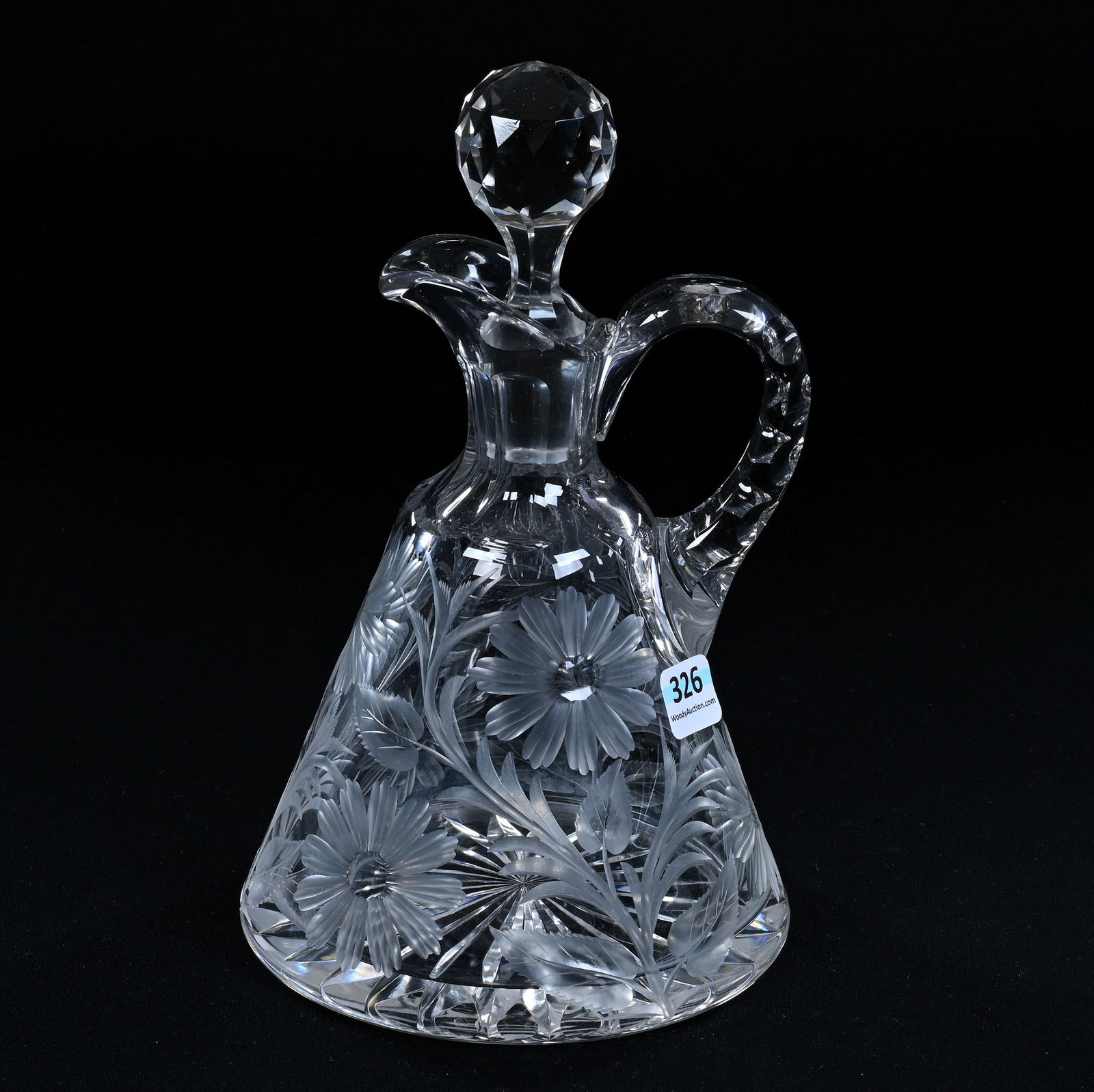Decanter, Conical Shape, American Brilliant Cut Glass, Engraved Floral Pattern (1 of 3)