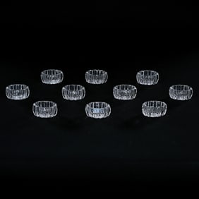 (10) Oval Salt Dips, American Brilliant Cut Glass, Prism Cut Body