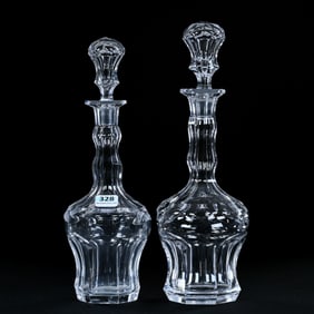 (2) Decanters, American Brilliant Cut Glass, Flute Pattern, Six-Sided,