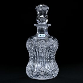 Corset Shape Decanter, American Brilliant Cut Glass, Hobstar, Prism And Fan Motif