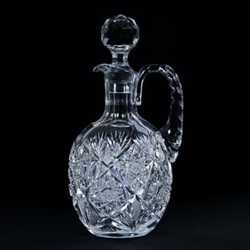Ovoid Decanter, American Brilliant Cut Glass, Hobstar, Strawberry Diamond And Fan Motif