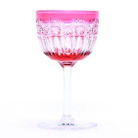 Wine Stem, American Brilliant Cut Glass, Cranberry Cut To Clear, Star, Crosshatch And Zipper Motif