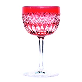 Wine Stem, American Brilliant Cut Glass, Cranberry Cut To Clear, Star Diamond And Miter Motif