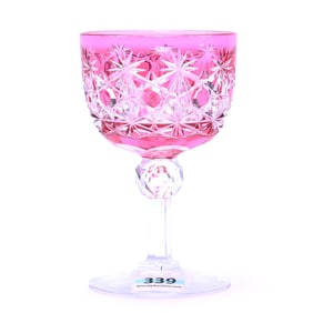 Wine Stem, American Brilliant Cut Glass, Cranberry Cut To Clear, Russian Pattern