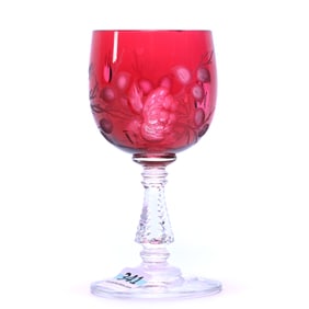 Wine Stem, BPCG, Red Cut To Clear, Engraved Floral Motif