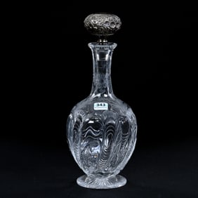 Footed Decanter, BPCG, Swirled Tusk With Engraved Floral And Leaf Design