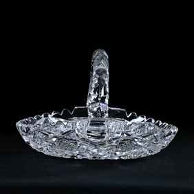 Basket, American Brilliant Cut Glass, Well Cut Hobstar, Cane, Strawberry Diamond And Star Motif