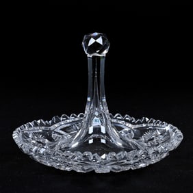 Stick Dish, American Brilliant Cut Glass, Flashed Hobstar, Nailhead Diamond And Vesica Motif