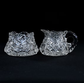 Small Creamer And Sugar Set, American Brilliant Cut Glass