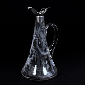Cruet, Conical Shape, American Brilliant Cut Glass, Engraved Floral Garland Decor By Hawkes
