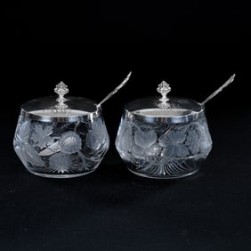 Pair Jam Jars, American Brilliant Cut Glass
