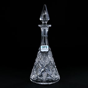 Cordial Decanter, American Brilliant Cut Glass, Hobstar, Crosscut Diamond And Strawberry Diamond