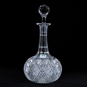 Decanter, American Brilliant Cut Glass, Strawberry Diamond, Pattern #28 By Dorflinger