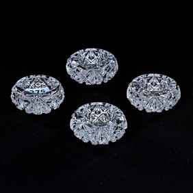 (4) Salt Dips, American Brilliant Cut Glass, Hobstar And Vesica Motif