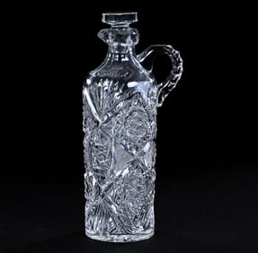 Worcestershire Bottle, American Brilliant Cut Glass, Hobstar, Strawberry Diamond And Fan Motif