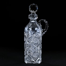 Worcestershire Bottle, American Brilliant Cut Glass, Hobstar, Strawberry Diamond And Fan Motif