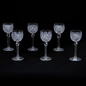 (6) Wine Stems, American Brilliant Cut Glass, Fredericka Pattern Designed By W. C. Anderson