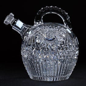 Rum Jug, American Brilliant Cut Glass, Hobstar, Star Button, Prism Motif
