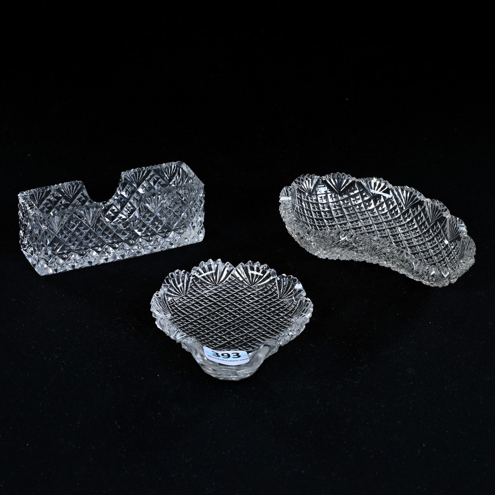 (3) Novelty Items, American Brilliant Cut Glass, All In Crosscut Diamond And Fan Pattern (1 of 2)