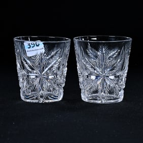 Pair Whiskey Tumblers, American Brilliant Cut Glass, Oasis Pattern Designed By W. C. Anderson For