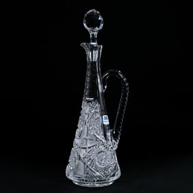 Decanter With Handle, American Brilliant Cut Glass, Hobstar, File, Vesica, Cane And Fan Highlights