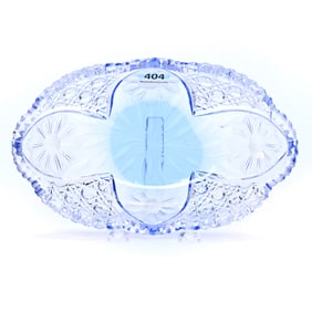 Relish Tray, American Brilliant Cut Glass, Experimental Blue Flash Attributed To Empire Cut Glass