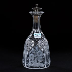 Barber Bottle, American Brilliant Cut Glass, Engraved Floral Panels With Cane And Star Highlights