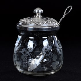 Jam Jar, American Brilliant Cut Glass Late Period, Engraved Lightly With Vintage Decor