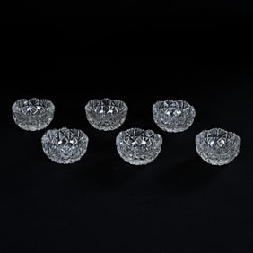 (6) Salt Dips, American Brilliant Cut Glass, Twelve Panels Of Strawberry Diamond And Fan Motif