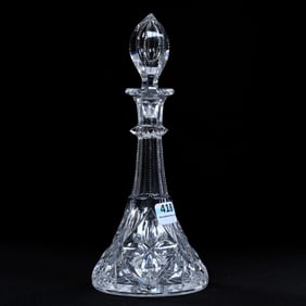 Cordial Decanter, American Brilliant Cut Glass, Signed Libbey, Four Petal Diamond With Crosscut