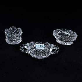(3) Miniature Salt Dips, American Brilliant Cut Glass