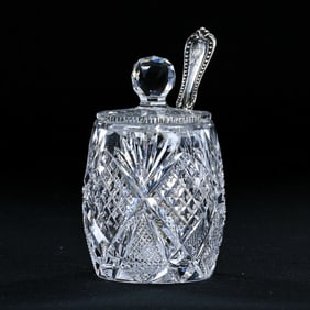 Mustard Jar, American Brilliant Cut Glass, Devonshire Pattern  By Hawkes