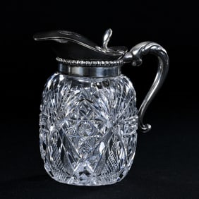 Syrup Pitcher, American Brilliant Cut Glass, Gladys Pattern By Hawkes