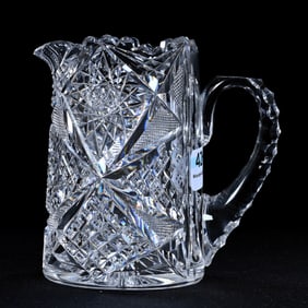 Miniature Pitcher, American Brilliant Cut Glass, Signed Libbey