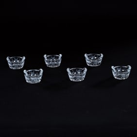(6) Salt Dips, Tab Handles, American Brilliant Cut Glass, Signed Hawkes Engraved Floral Highlights