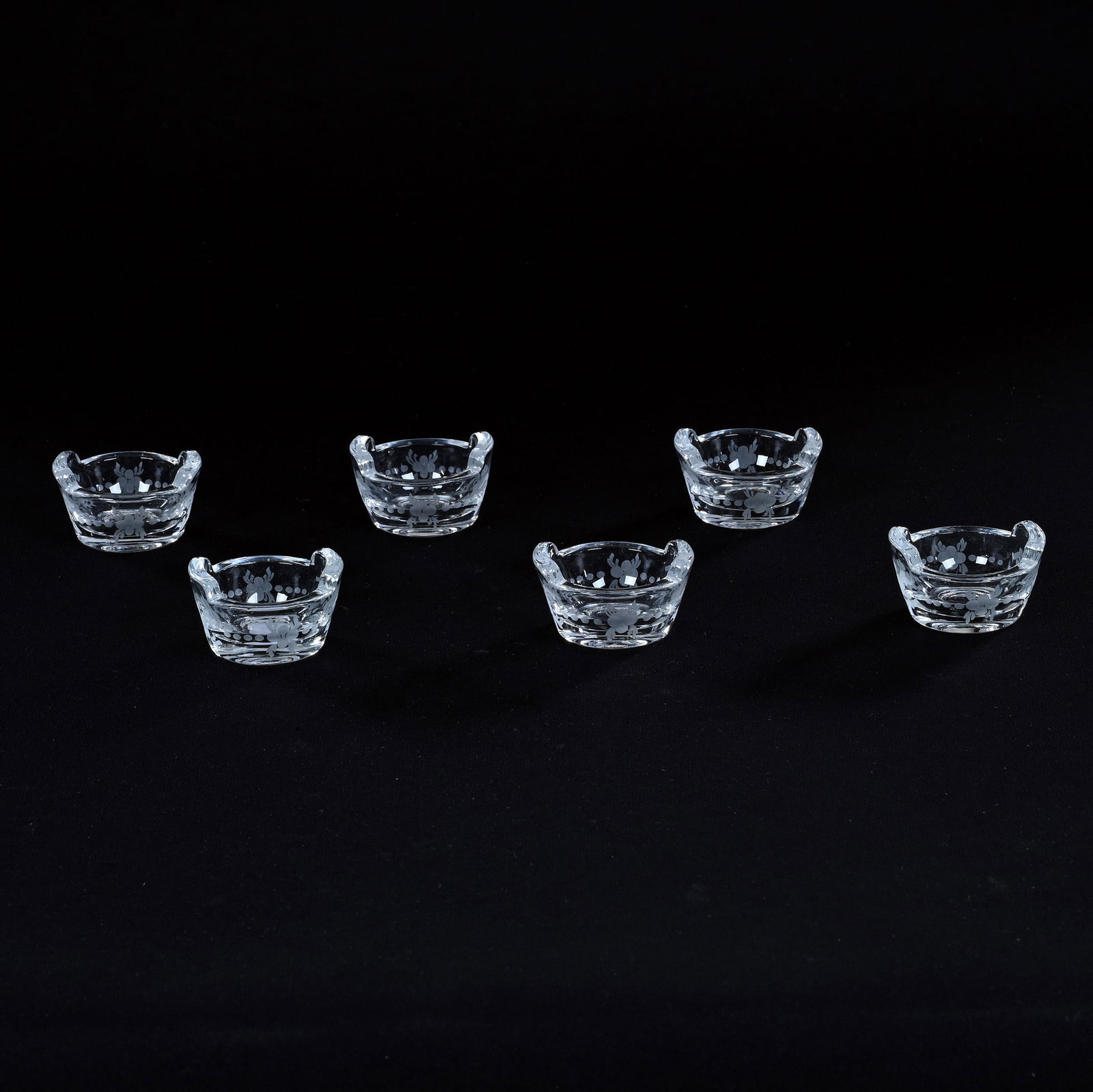 (6) Salt Dips, Tab Handles, American Brilliant Cut Glass, Signed Hawkes Engraved Floral Highlights (1 of 2)