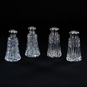 Two Pair Salt And Pepper Shakers, BPCG, Both Sets With Sterling Tops