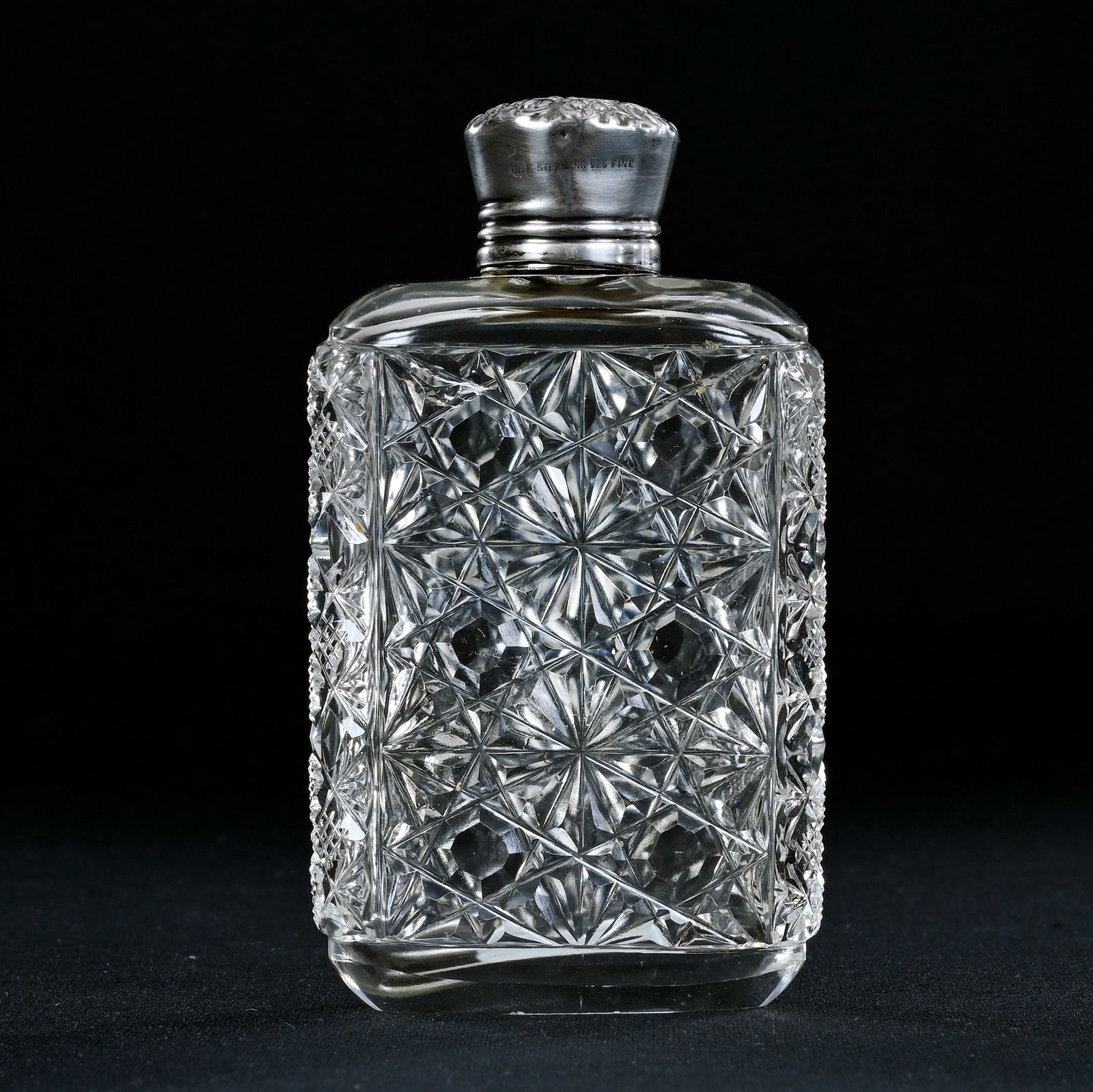 Pocket Flask, American Brilliant Cut Glass, Russian Pattern, Clear Cut Buttons (1 of 4)