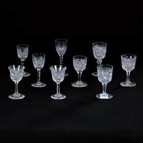 (9) Cordial Stems, American Brilliant Cut Glass, Various Patterns And Designs