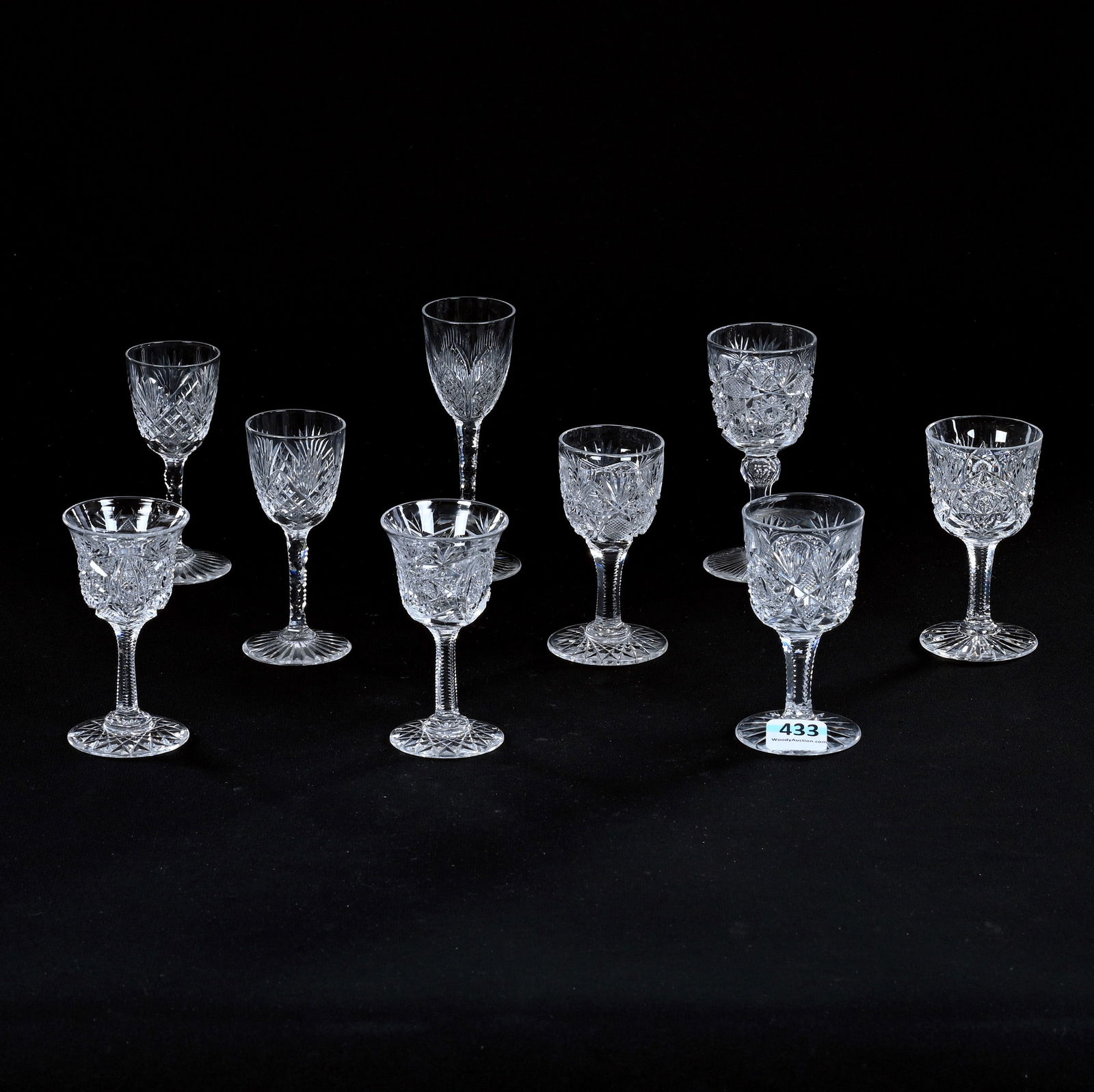 (9) Cordial Stems, American Brilliant Cut Glass, Various Patterns And Designs (1 of 3)