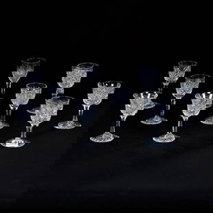 (9) Cordial Stems, American Brilliant Cut Glass, Various Patterns And Designs: (9) Cordial Stems, American Brilliant Cut Glass, Various Patterns And Designs, 4" approximately, Two Matching Pairs, See Photos For Details, Eleanor Eulau Collection.